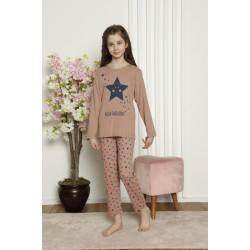 Демисезонна пижама за момиче 100% Фин памук Star Taupe 7-8 год.