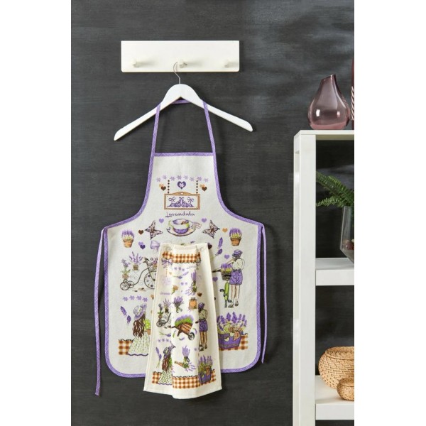 Комплект от кухненска престилка и кърпа Lavender