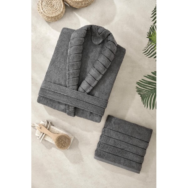 Подаръчен комплект халат с шал яка и кърпа Anthracite Подаръчен комплект халат с шал яка и кърпа Anthracite