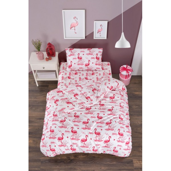 Единичен комплект спално бельо от мек памук Pink Flamingo