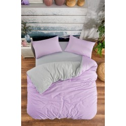 Единичен комплект от ранфорс чаршаф с калъфка Purple&Grey