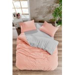 Единичен комплект от ранфорс чаршаф с калъфка Peach&Grey