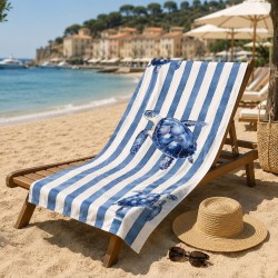 Плажна кърпа от памук Blue Turtle с морски мотив.