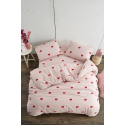 Единичен комплект спално бельо от 100% Фин Памук Hearts Pink