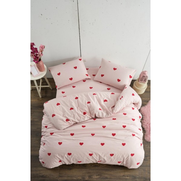 Двоен комплект спално бельо от 100% Фин Памук Hearts Pink