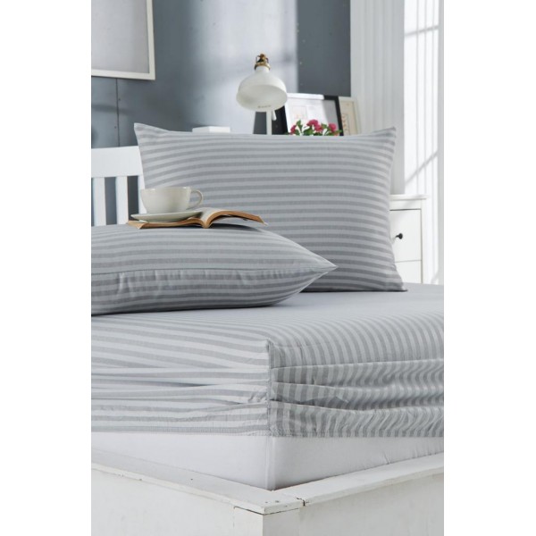 Комплект от чаршаф с ластик 160/200 и 2 калъфки от ранфорс памук Stripe Gray