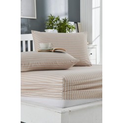 Комплект от чаршаф с ластик 160/200 и 2 калъфки от ранфорс памук Stripe Beige 