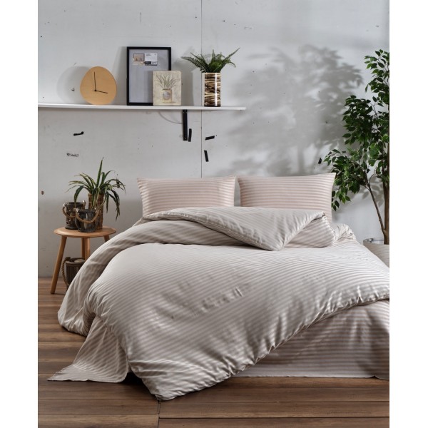 Комплект спално бельо от фин памук Beige Stripe