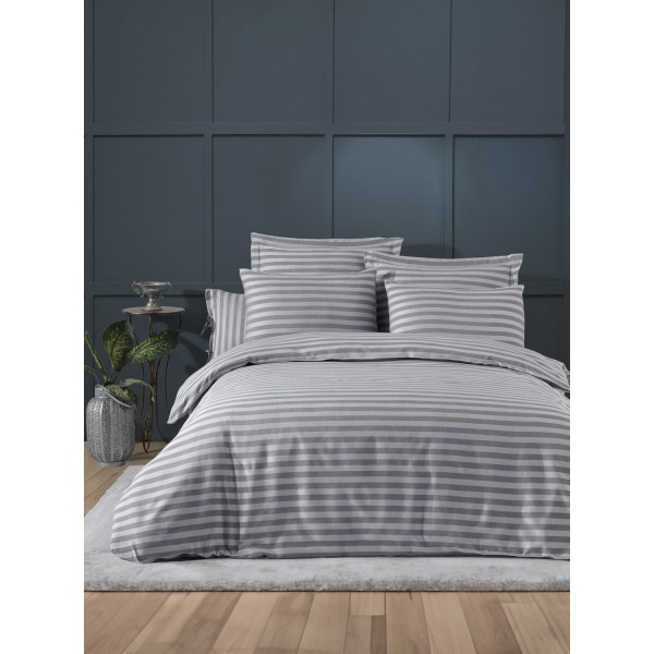 Единичен комплект спално бельо от 100% Фин Памук Gray Striped Set