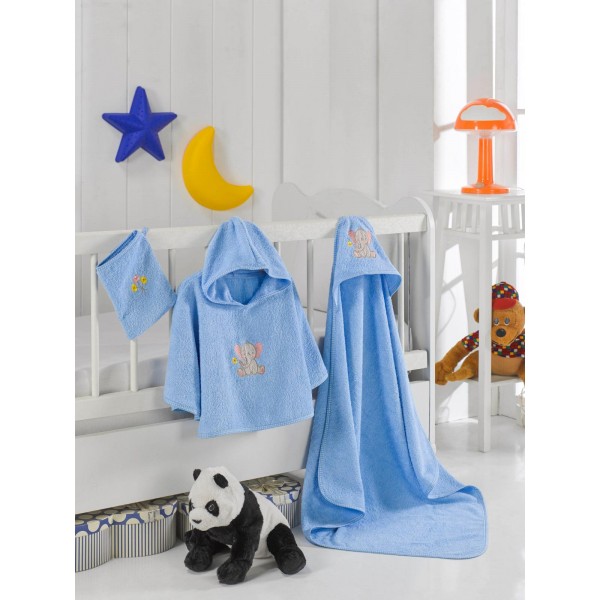 Хавлиен комплект за бебета 3 в 1 Синьо Хавлиен комплект за бебета 3 в 1 Синьо