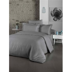 Комплект спално бельо от 100% Памучен сатен Gray with stripe