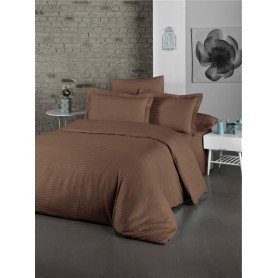Комплект спално бельо от 100% Памучен сатен Brown with stripe