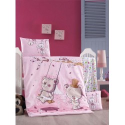Ранфорс спално бельо за бебе Teddy Pink 