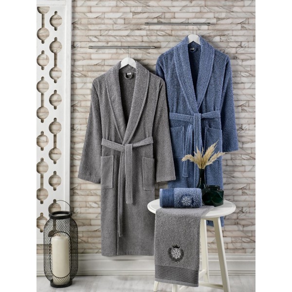 Премиум комплект в кутия халати и кърпи Grey&Blue