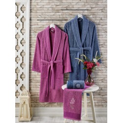 Премиум комплект в кутия халати и кърпи Purple&Blue