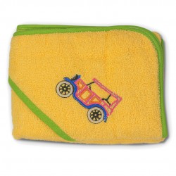 Памучна хавлия с качулка за бебе 80см./80см. - Retro Car Yellow