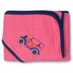 Пухкава хавия с качулка за бебе 80/80 от памук - Retrо Car Pink