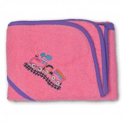 Цветна бебешка хавлия с качулка от памук 500гр./кв.м. - Тrain Pink