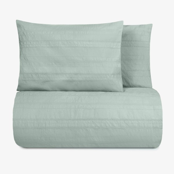 Deco Bohemia Natural – зелен памучен спален комплект за двойно легло, 3 части