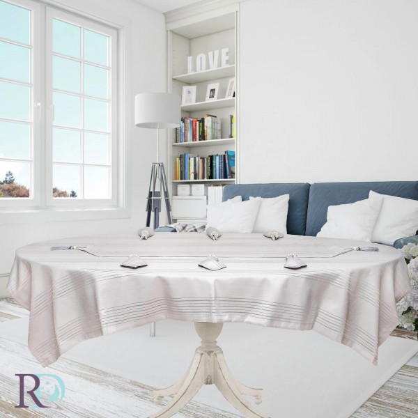 Изискана покривка със салфетки от лен и дантела Rustic 160/220 Gray Изискана покривка със салфетки от лен и дантела Rustic 160/220 Gray