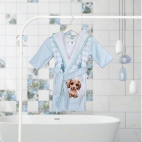 Детски халат с качулка Puppy DF печат - S