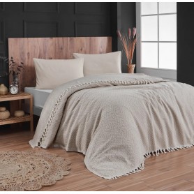 Памучна кувертюра с ресни 220/240 Jacquard Beige 