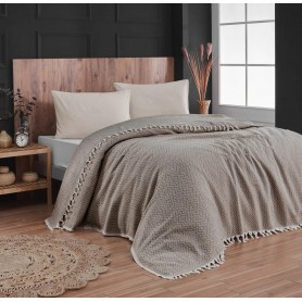Памучна кувертюра с ресни 220/240 Jacquard Brown 