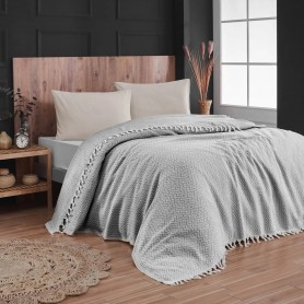 Памучна кувертюра с ресни 220/240 Jacquard Grey