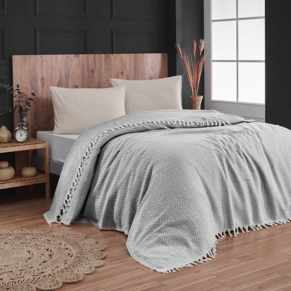 Памучна кувертюра с ресни 220/240 Jacquard Grey