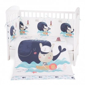 Бебешки комплект спално бельо с обиколник Happy Sailor 2 части 70x140 см – морски дизайн