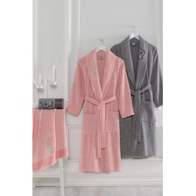 Комплект за баня халати с кърпи Pink and Grey - 100% Памук
