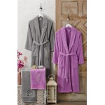 Комплект 2 бр халати и 2 бр кърпи Gray and Purple Комплект 2 бр халати и 2 бр кърпи Gray and Purple