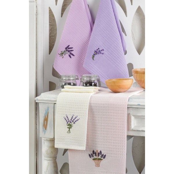 Комплект 6 бр. кухненски вафлени кърпи Bouquet of lavender