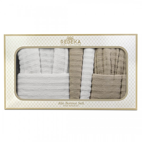 Подаръчен комплект от халати и хавлиени кърпи White&Beige Подаръчен комплект от халати и хавлиени кърпи White&Beige