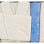 Комплект от 2 броя халати и кърпи - 100% Памук - Avenue Ecru&Blue