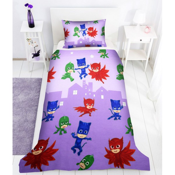 Пухкаво спално бельо за дете - 100% Памук - PJ Masks Purple