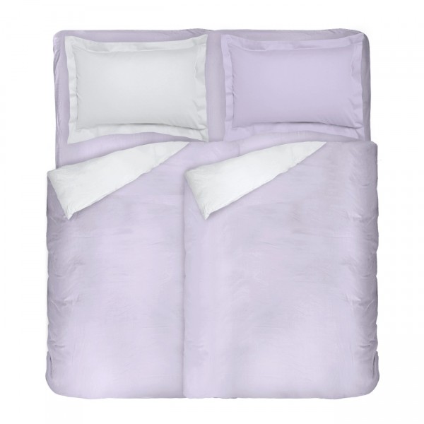 Двулицев спален комплект от пет части от сатениран памук - Light Рurple - Light Gray