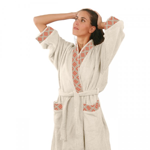 Халат за баня с шал яка от микропамук 350гр./кв.м. L/XL - Traditions Ecru