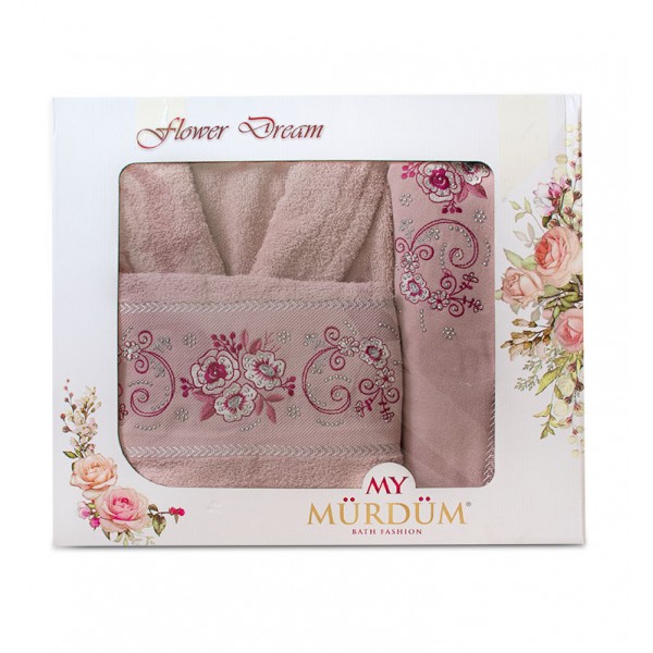 Сет от хавлиен халат и 2 броя кърпи - 100% Памук - Pink Flower Garden Сет от хавлиен халат и 2 броя кърпи - 100% Памук - Pink Flower Garden