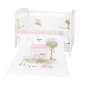 Бебешко спално бельо My Home от памук ранфорс с обиколник, 3 части, 60x120 см – Pink