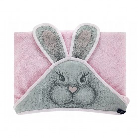 Бебешка хавлия с качулка 85/85 - 100% Бамбук - Gray&Pink Rabbit