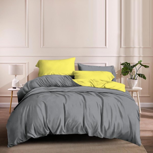 Луксозен двустранен сатениран плик за олекотена завивка - Gray&Yellow