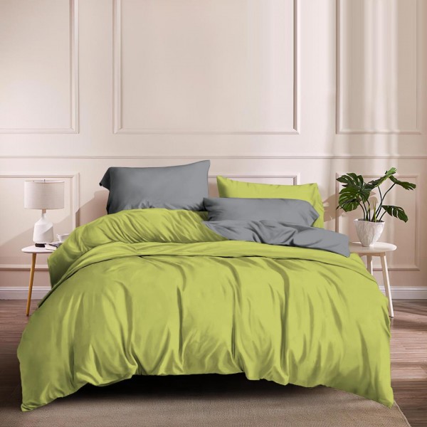 Едноцветен сатениран плик за олекотена завивка - Green&Gray
