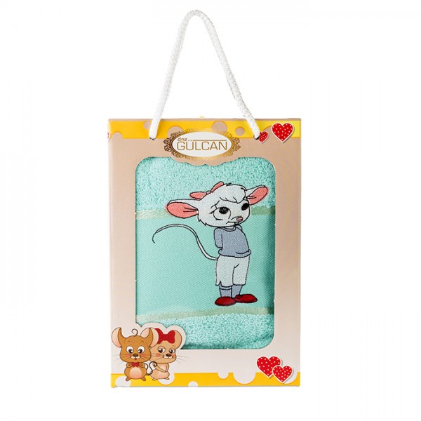 Детска кърпа с апликация - 100% Памук - Mouse Aqua