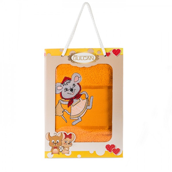 Детска кърпа с апликация - 100% Памук - Mouse Orange
