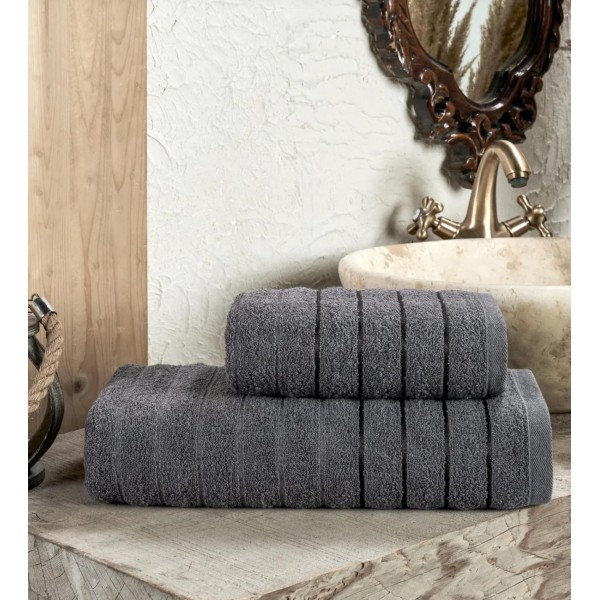 Комплект от две памучни кърпи 50/90 и 70/140 Grey Ribbed Towels