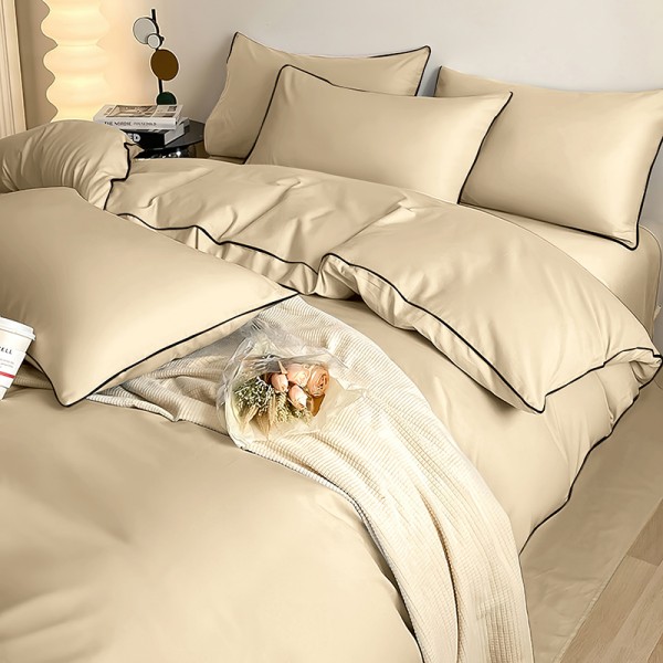 Сатениран комплект спално бельо от пет части Beige