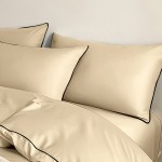 Сатениран комплект спално бельо от пет части Beige
