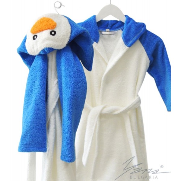 Нежен халат за дете 400гр./кв.м. - 100% Микропамук - Penguin White and Вlue