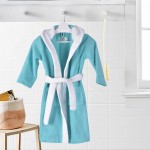 Детски хавлиен халат с качулка Turquoise&White M